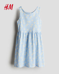 H&M SKY BLUE LILLIES PRINTED DRESS