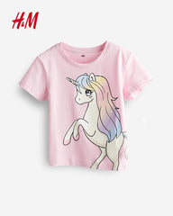 H&M SOFT PINK COTTON UNICORN T-SHIRT