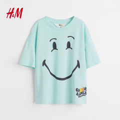H&M TURQUOISE SMILEY WORLD T-SHIRT