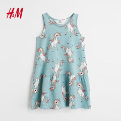 H&M TURQUOISE UNICORNS PRINTED DRESS