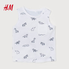 H&M WHITE ANIMALS PRINTED VEST TOP