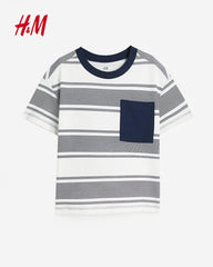 H&M WHITE BLUE STRIPED COTTON T-SHIRT