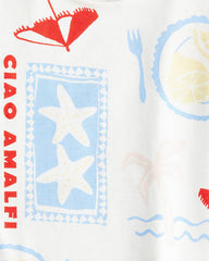 H&M WHITE CIAO FLUTTER SLEEVE PRINTED TOP