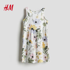 H&M WHITE FLORAL PATTERNED COTTON DRESS