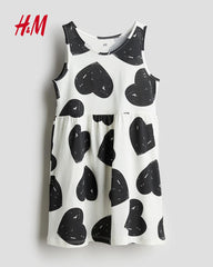 H&M WHITE HEARTS PRINTED DRESS