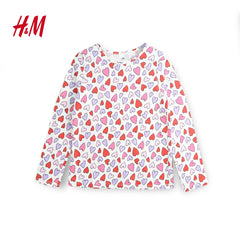 H&M WHITE HEARTS PRINTED LONG SLEEVE T-SHIRT