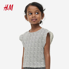 H&M WHITE SPOTTED COTTON JERSEY TOP