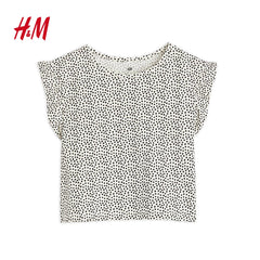 H&M WHITE SPOTTED COTTON JERSEY TOP