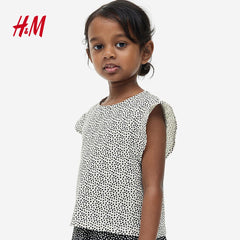 H&M WHITE SPOTTED COTTON JERSEY TOP