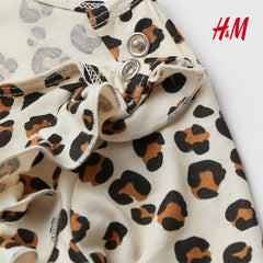 H&M White Leopard Print Frill Trimmed Jersey Dress