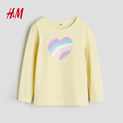 H&M YELLOW HEART LONG SLEEVE T-SHIRT