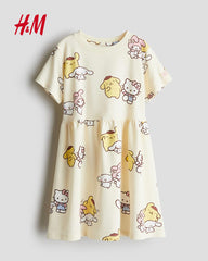 H&M YELLOW KITTY PRINTED JERSEY DRESS