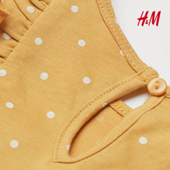 H&M YELLOW SPOTTED FLOUNCE TRIMMED JERSEY DRESS
