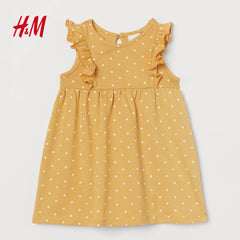 H&M YELLOW SPOTTED FLOUNCE TRIMMED JERSEY DRESS
