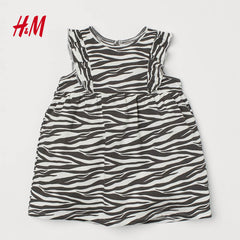 H&M ZEBRA PRINTED FLOUNCE TRIMMED JERSEY DRESS