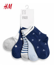 H&M BABY 5 PACK COTTON ANKLE SOCKS - NAUTICAL NAVY