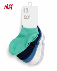 H&M BABY5 5 PACK COTTON ANKLE SOCKS - MINT & BLUE