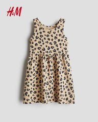 H&M BEIGE LEOPARD PRINT PATTERNED COTTON DRESS