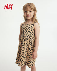 H&M BEIGE LEOPARD PRINT PATTERNED COTTON DRESS