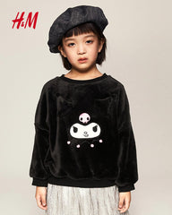 H&M BLACK EMBROIDERED KUROMI SWEATSHIRT