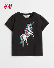 H&M BLACK UNICORN REVERSABLE SEQUIN TOP