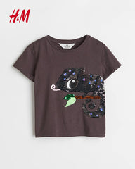 H&M CHARCOAL CHAMELEON REVERSABLE SEQUIN TOP