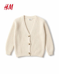 H&M CREAM RIB KNIT BUTTON CARDIGAN