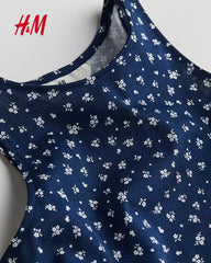 H&M DARK BLUE FLORAL SLEEVELESS JERSEY DRESS