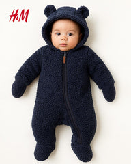 H&M DARK BLUE PILE ALL IN ONE SUIT WITH EARS 1009