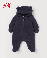 H&M DARK BLUE PILE ALL IN ONE SUIT WITH EARS 1009