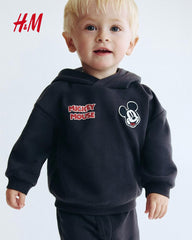 H&M DARK GREY MICKEY MOUSE HOODED SWEATSHIRT