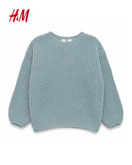 H&M DUSTY BLUE TEXTURED KNIT CREWNECK JUMPER