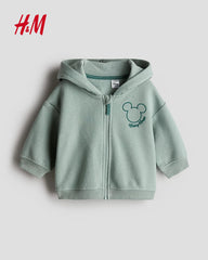 H&M DUSTY GREEN MICKEY MOUSE ZIPPER HOOD