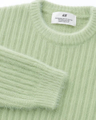 H&M GIRLS MINT GREEN FUZZY RIB KNIT SWEATER