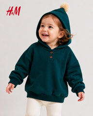 H&M GREEN POINTY HOODED POM POM SWEATSHIRT