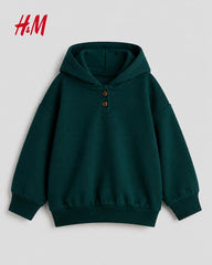 H&M GREEN POINTY HOODED POM POM SWEATSHIRT