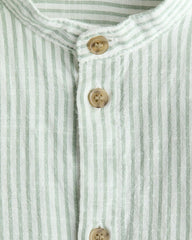 H&M GREEN STRIPED COTTON BAND COLLAR SHIRT