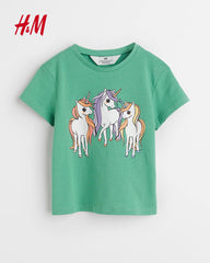 H&M GREEN UNICORN SHORT SLEEVE T-SHIRT