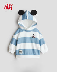 H&M LIGHT BLUE STRIPED MICKEY MOUSE HOODIE