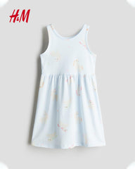 H&M LIGHT BLUE UNICORNS PATTERNED JERSEY DRESS