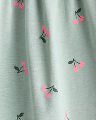 H&M LIGHT GREEN CHERRIES PRINTED COTTON DRESS