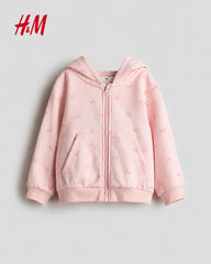 H&M LIGHT PINK BOW PRINT ZIP HOODIE