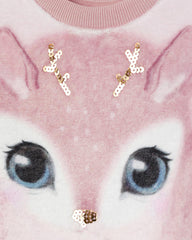 H&M LIGHT PINK DEER PLUSH SWEATSHIRT