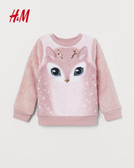 H&M LIGHT PINK DEER PLUSH SWEATSHIRT
