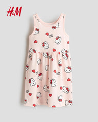 H&M LIGHT PINK HELLO KITTY PRINTED COTTON DRESS