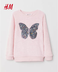 H&M LIGHT PINK PILE BUTTERFLY SWEATSHIRT