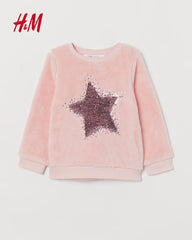 H&M LIGHT PINK STAR SEQUINED SWEATSHIRT