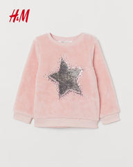 H&M LIGHT PINK STAR SEQUINED SWEATSHIRT