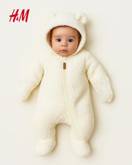 H&M NATURAL WHITE PILE ALL IN ONE SUIT WITH EARS 1004