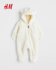 H&M NATURAL WHITE PILE ALL IN ONE SUIT WITH EARS 1036